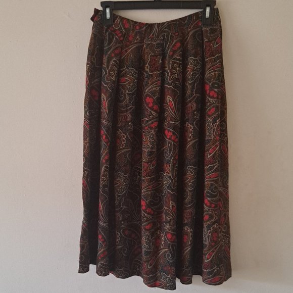 Pendleton Multicolored Rayon Paisley Pattern Pleated Midi Skirt - Size 10 - Picture 2 of 7